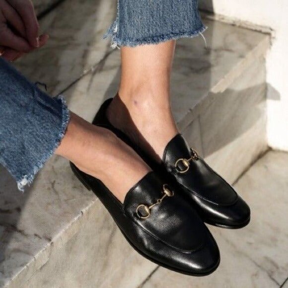 GUCCI Brixton Horsebit Black Leather Foldable Mules Blogger Favorite Loafers 36 - Picture 4 of 14